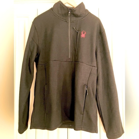 Spyder Black 3/4 Zip Long-Sleeved 3 Pocket Pullover Size Large - Picture 1 of 8